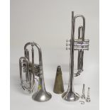A Boosey & Hawkes 'Regent' cornet, serial number 503747 together with a 'Wizard' trumpet (af),