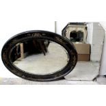 A Meiji period Japanese oval Shibayama wall mirror with floral and scenic decoration,