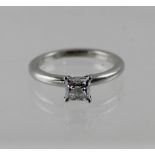 A ladies' platinum solitaire diamond ring based on Tiffany 'True' engagement ring,