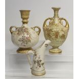 A Royal Worcester blush twin handle baluster vase decorated with passion flowers, height 26cm,