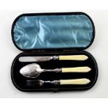 A Victorian cased hallmarked silver Christening set comprising knife,