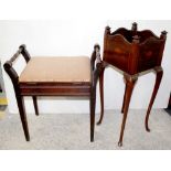 An Edwardian mahogany inlaid jardinière stand on tapering cabriole supports,