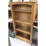 Two non-matching pine bookcases, one with three shelves, 150 x 80cm and a smaller example (2).