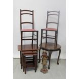 A nest of three mahogany occasional tables, a pair of Edwardian bedroom chairs,