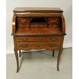 A reproduction French kingwood and marquetry inlaid cylinder bureau, width 76cm.