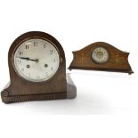 A 1920s/30s oak-cased mantel clock and an Edwardian inlaid mahogany example (2).