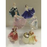 Six Royal Doulton figurines, HN2425 'Southern Belle', HN3976 'Rachel', HN2791 'Elaine' (af),