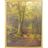 A HEADLE; an oil on canvas depicting mother and child walking in landscape scene, signed lower left,