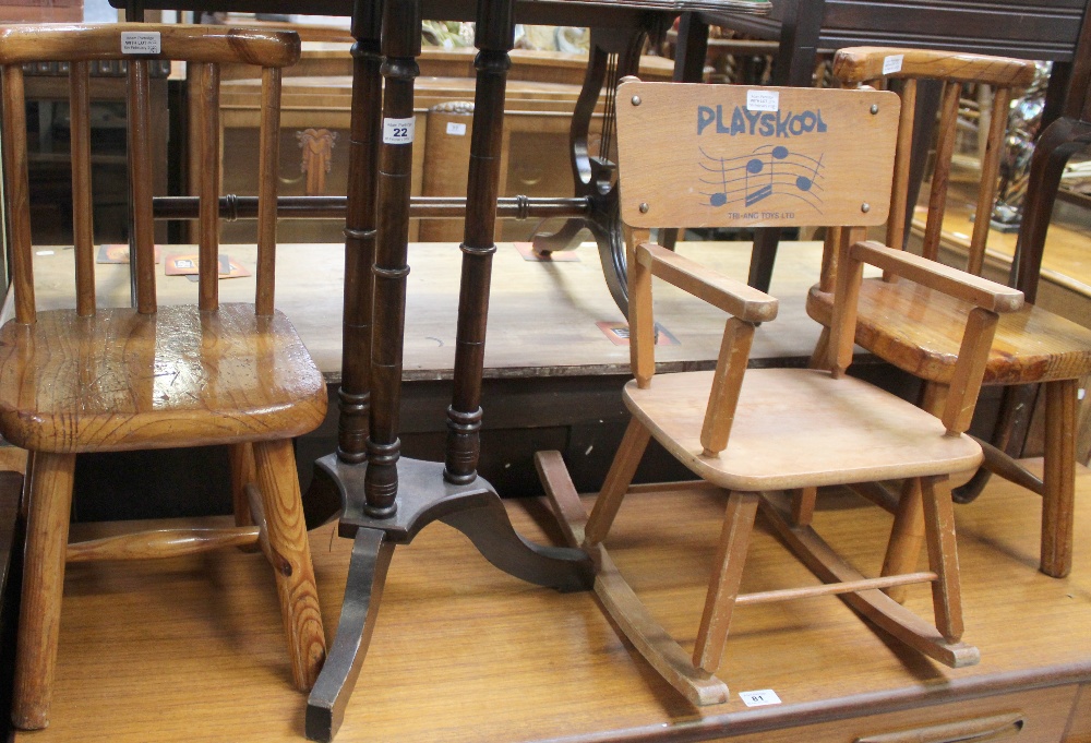 A 19th century octagonal mahogany side table on three faux bamboo turned supports to tripartite