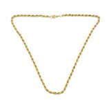 A 9ct yellow gold rope twist necklace, length 38cm, approx 6.6g.