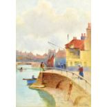 JAMES ALFRED AITKEN RSW ARHA (1854-1935); watercolour, 'Whitby Harbour 1876', harbour scene with