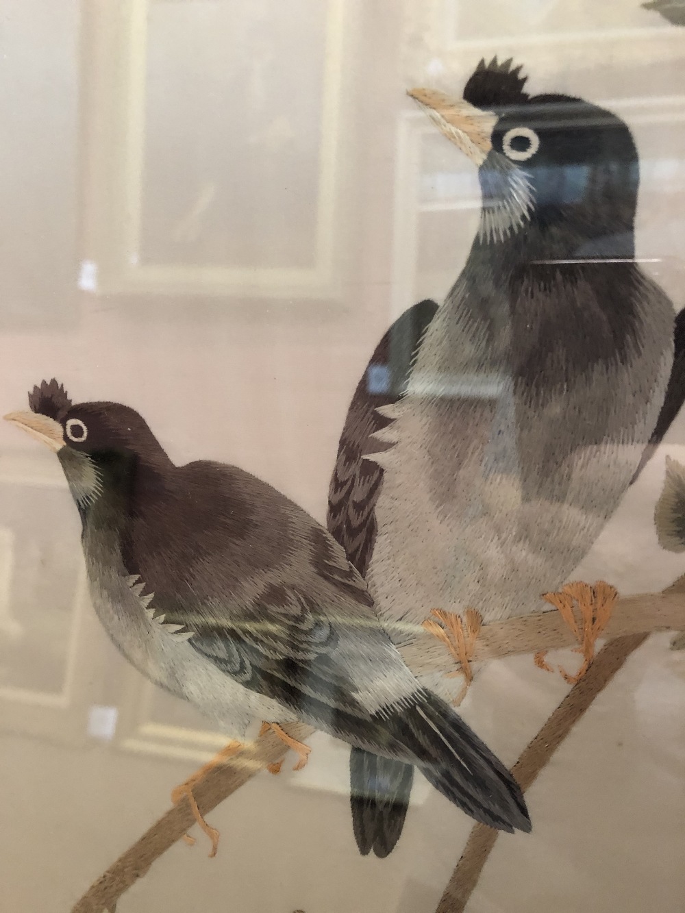 Four 20th century Chinese silks depicting birds in landscapes, each signed, 97 x 33cm, each framed - Image 3 of 8