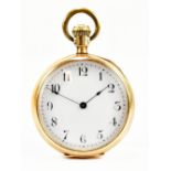 WALTHAM WATCH CO; a yellow metal cased open face fob watch, the enamelled dial set with Arabic