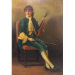 M J VYSE; oil on canvas, study of a seated violinist, signed and dated 1890 verso, 63 x 43cm,