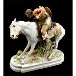 MEISSEN; an early 20th century figure, 'Hun on Horseback', after the model by Erich Hösel, painted