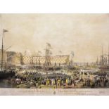 AFTER RANWELL; a lithograph by Picken, 'The Launch of The Trafalgar', published 1842, 53.5 x 76cm,