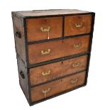 Two 19th century campaign chests featuring two short over one long and two long drawers