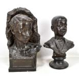 LOUIS RICHARD GARBE (1876-1957); two plaster busts of boys, each signed and dated 1907 and 1898,