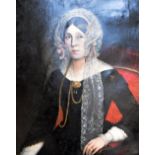 19TH CENTURY ENGLISH SCHOOL; oil on canvas, portrait study of a woman wearing gold muff chain and