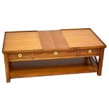 BELLE RENNAISE; a reproduction rectangular coffee table with undertier shelf, two central drawers