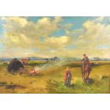 HUGH BERRY SCOTT (1854-1940); oil on canvas, rural landscape with gentleman on horseback and lady to