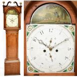 J. RANKIN; a 19th century oak cased longcase clock, the painted dial with arched top depicting a