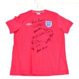 ENGLAND; a replica 1966 shirt signed by Gordon Banks, George Cohen, Jack Charlton, Bobby Charlton,