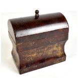 A 19th century simulated walnut painted copper tea casket with domed lift off lid, length 16cm.