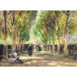 FREDERICK STEWART RICHARDSON (1855-1934); watercolour, 'In a French Garden', three figures (probably