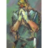 GHISLAINE HOWARD (born 1953); oil on board, 'Goalkeeper', signed verso, 19.5 x 14cm, framed. (D)