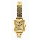 ROAMER; a lady's vintage 9ct yellow gold wristwatch, with square dial and brick link bracelet, total