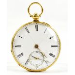 A 19th century 18ct yellow gold open face key wind pocket watch, the white enamel dial set with