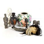 A mixed lot of Oriental items to include a Chinese Famille Rose vase, height 18cm, a blanc de