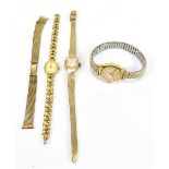 A 9ct yellow gold chain link loose watch strap, approx 15.8g, also three dress watches to include an