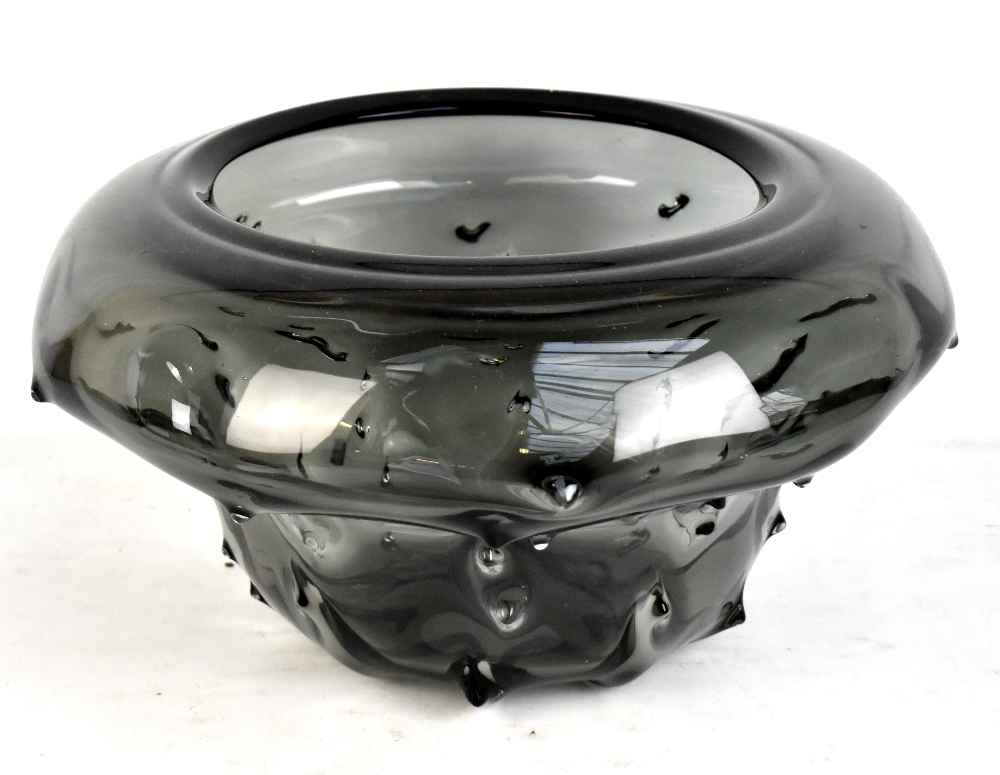 A large contemporary hand blown grey smoke tinted glass bowl, diameter approx 49cm.