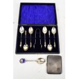 AJ BAILEY; a cased set of six Edward VII hallmarked silver apostle spoons and a pair of sugar tongs,