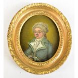 19TH CENTURY ENGLISH SCHOOL; oil on copper, oval portrait miniature, unsigned, 12 x 10cm, framed.