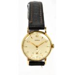 VERTEX; a gentleman's vintage 9ct yellow gold wristwatch, the circular dial set with Arabic numerals