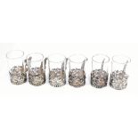 JOHN ROUND & SON LTD; a set of six Edwardian hallmarked silver shot glass frames with scrolling