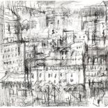 IAN NORRIS (contemporary); charcoal study, 'Sketch for Rooms With a View', signed, 27 x 27cm,
