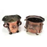 W SOUTER; two Arts and Crafts copper planters, one with applied and relief stylised decoration,