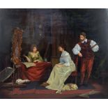BOROS; oil on board, interior scene with artist and two female figures, signed, 50 x 60cm,