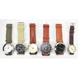 Six gentlemen's quartz wristwatches including military style examples (6).