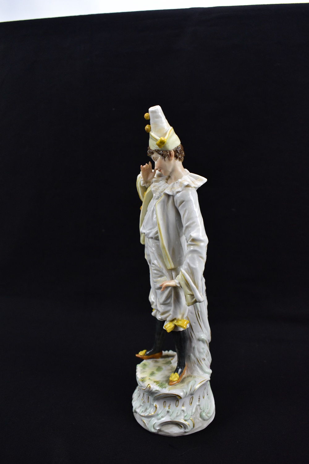 MEISSEN; a 19th century figure of a clown, blue painted crossed swords mark to base, also incised - Image 2 of 11