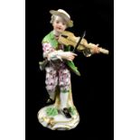 MEISSEN; a mid-18th century figure of a violinist from the Dresden Opera, circa 1750, painted blue
