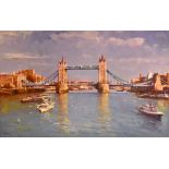 HELIOS; oil on canvas, 'Towards Tower Bridge', signed lower left, 50 x 76cm, framed. (D)Additional