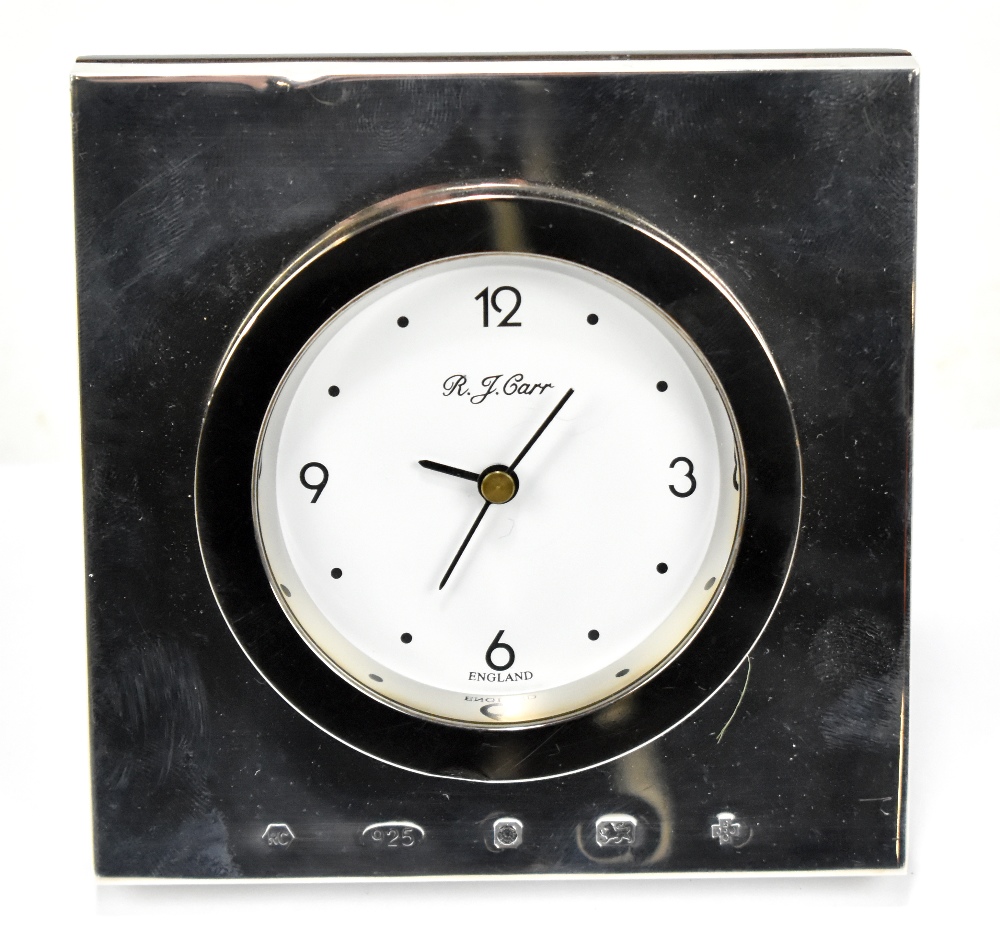 CARRS OF SHEFFIELD LTD; an Elizabeth II hallmarked silver mounted desk clock, Sheffield 2000.