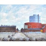CHARLIE WILLIAMS; oil on board, industrial scene with cooling tower, signed, 40 x 50cm, framed. (D)