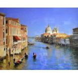 MARC GRIMSHAW (born 1957); pastel, view of the Grand Canal in Venice with gondoliers to