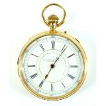 J HARGREAVES & CO OF LIVERPOOL; an 18ct yellow gold open face crown wind pocket watch, the